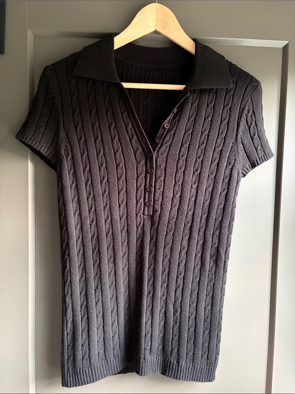 Cable-Knit Sweater Polo in Black
